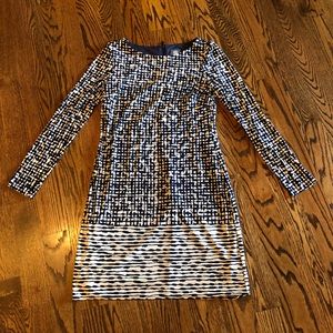 Vince Camuto long sleeve Navy and white dress